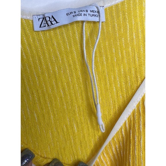 NWT ZARA Bright Yellow White Swing Textured Ribbed Tank Top SMALL Summer Spring - Picture 8 of 10